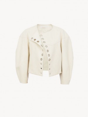 Chloe Boxy Jacket Leather Weiß | CHE-SR14104