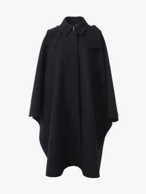 Chloe Mit Kapuze Cape Mäntel Schwarz | CHE-SR13820