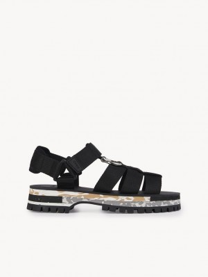 Chloe Nikie Active Flache Sandalen Schwarz | CHE-SR14169