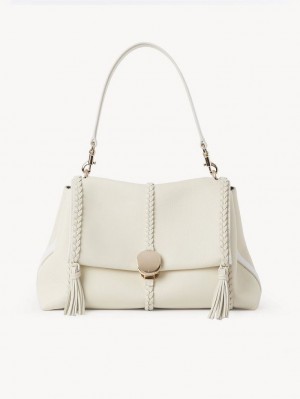 Chloe Penelope Medium Soft Schultertaschen Weiß | CHE-SR13426