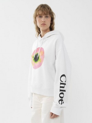 Chloe Printed Mit Kapuze Pullover Weiß Rosa | CHE-SR13870