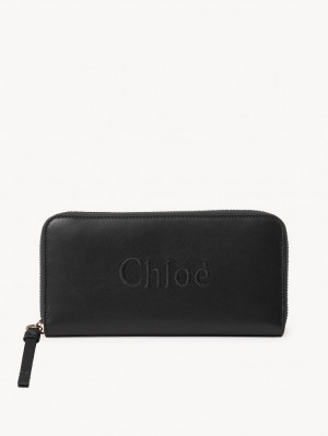 Chloe Sense Zippered Große Geldbörse Schwarz | CHE-SR14300