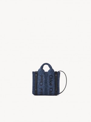 Chloe Woody Nano Tote Mini Taschen Blau | CHE-SR13676