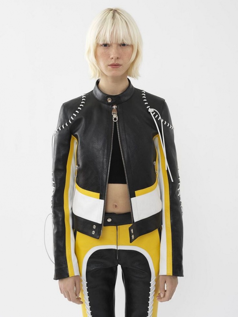 Chloe Biker Jacket Leather Schwarz Gelb | CHE-SR14108