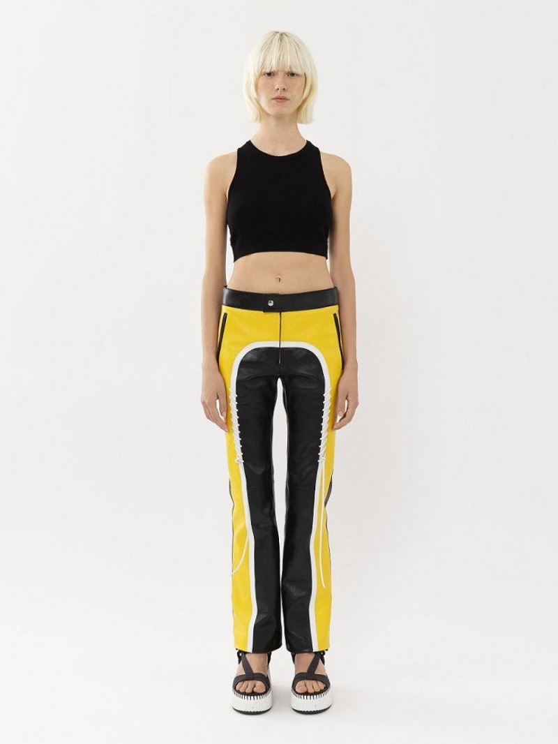 Chloe Biker Pants Leather Schwarz Gelb | CHE-SR14107