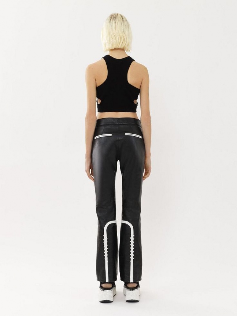 Chloe Biker Pants Leather Schwarz Gelb | CHE-SR14107