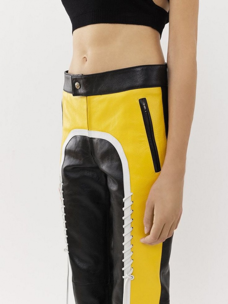 Chloe Biker Pants Leather Schwarz Gelb | CHE-SR14107