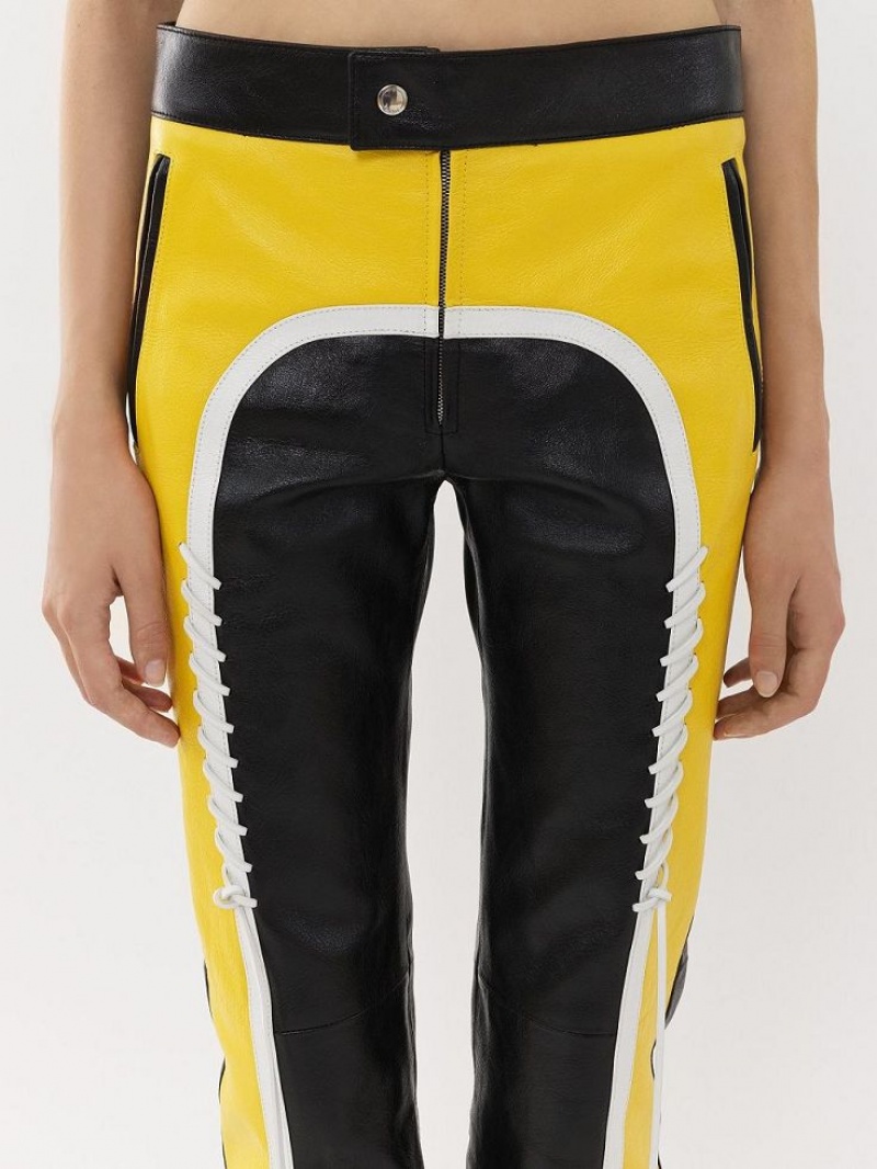 Chloe Biker Pants Leather Schwarz Gelb | CHE-SR14107