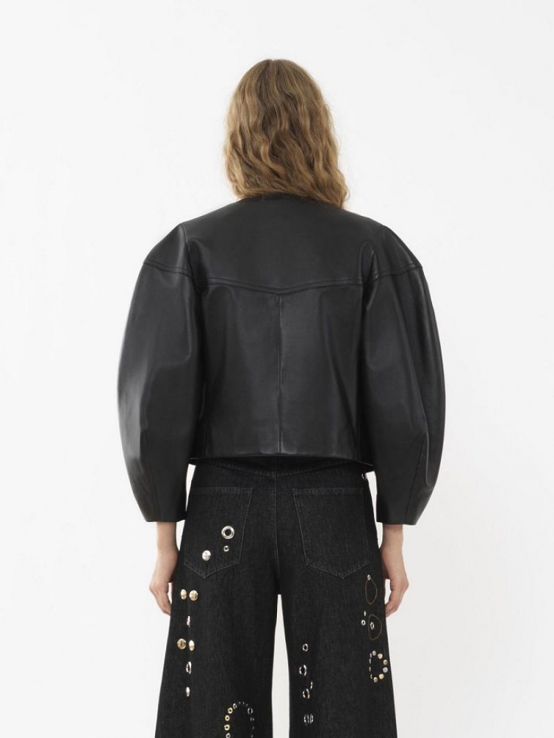 Chloe Boxy Jacket Leather Schwarz | CHE-SR14103