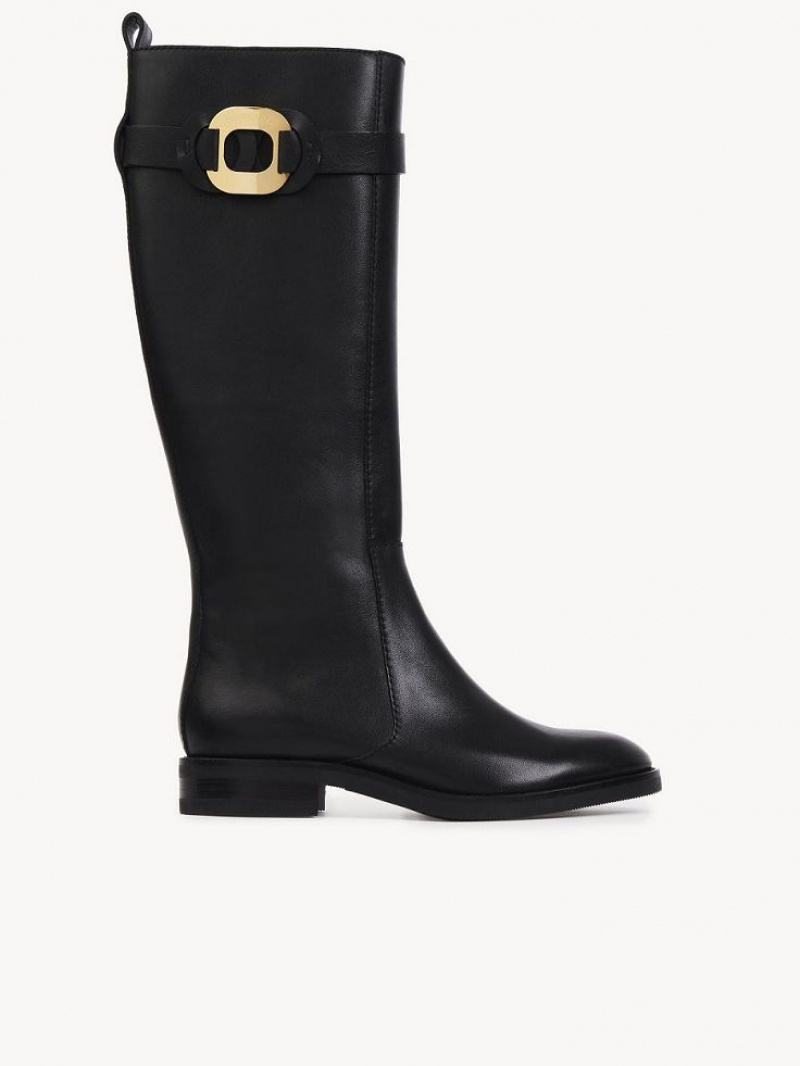 Chloe Chany Flache High Stiefel Schwarz | CHE-SR14872