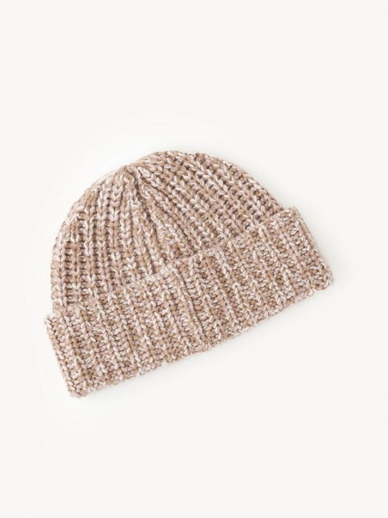 Chloe Chunky Gestrickt Beanie Hüte Beige Rosa | CHE-SR14474