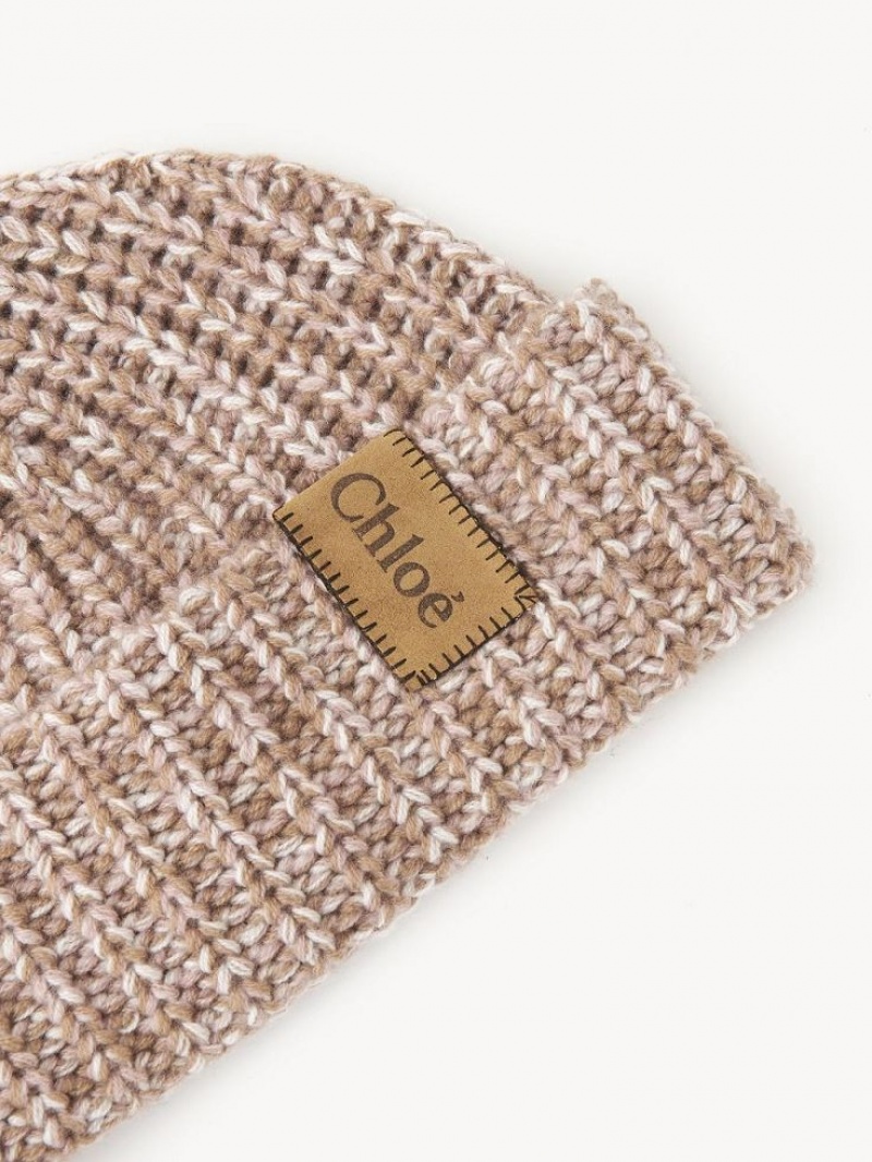 Chloe Chunky Gestrickt Beanie Hüte Beige Rosa | CHE-SR14474