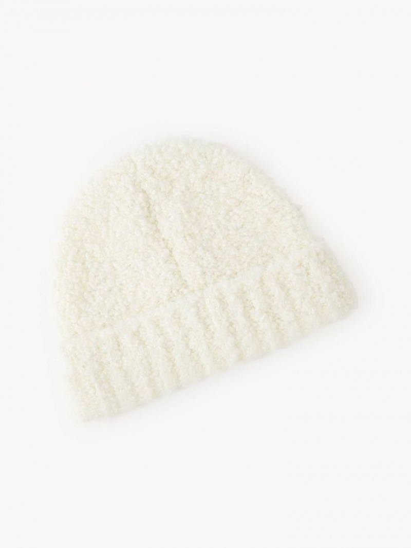 Chloe Curly Knit Beanie Hüte Beige | CHE-SR14475