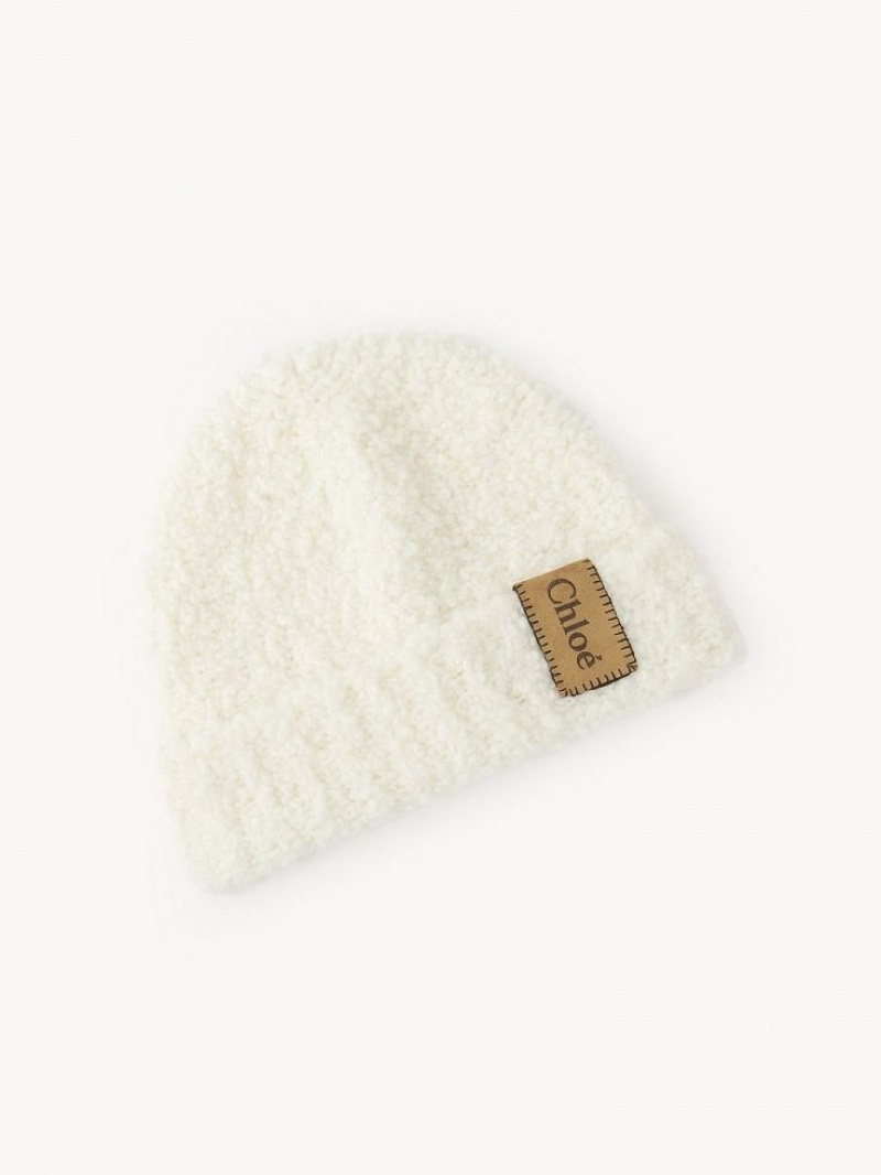 Chloe Curly Knit Beanie Hüte Beige | CHE-SR14475