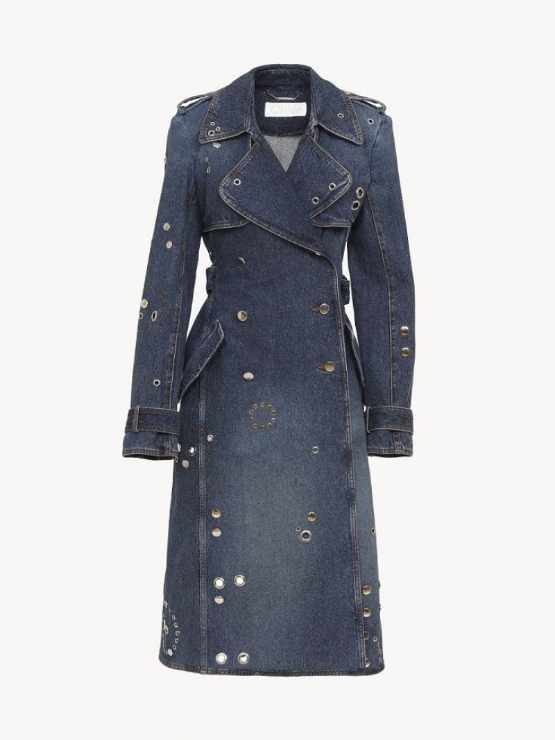 Chloe Embellished Trench Mäntel Blau | CHE-SR13792