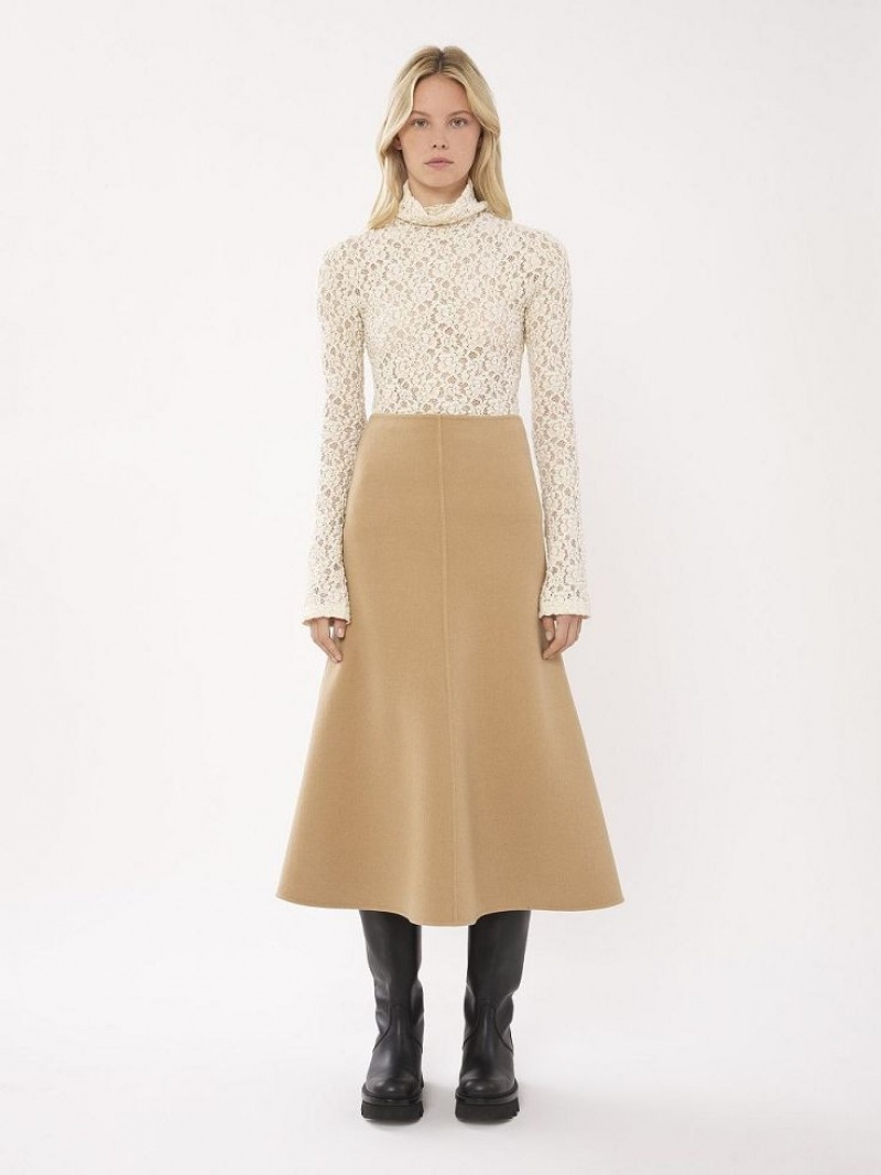 Chloe Flared Midi Röcke Beige | CHE-SR14093