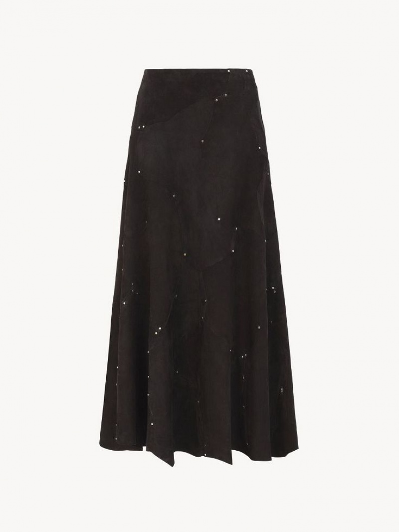 Chloe Flared Midi Röcke Schwarz | CHE-SR14097