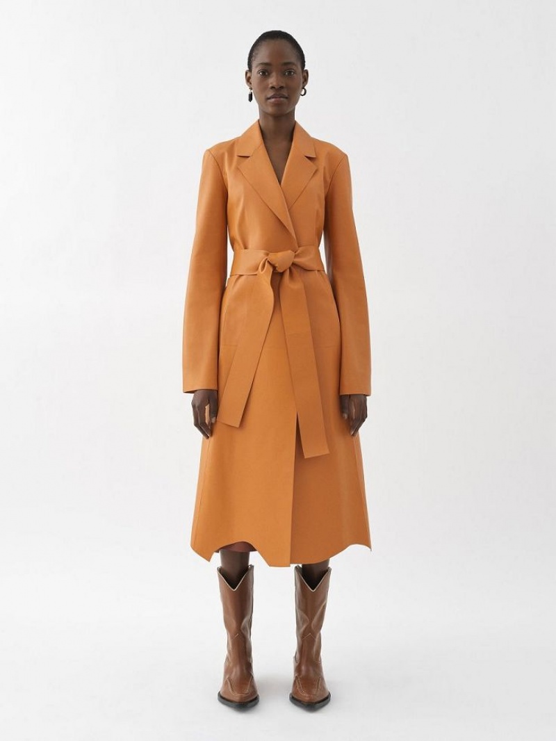 Chloe Generous Wrap Coat Leather Orange | CHE-SR14100