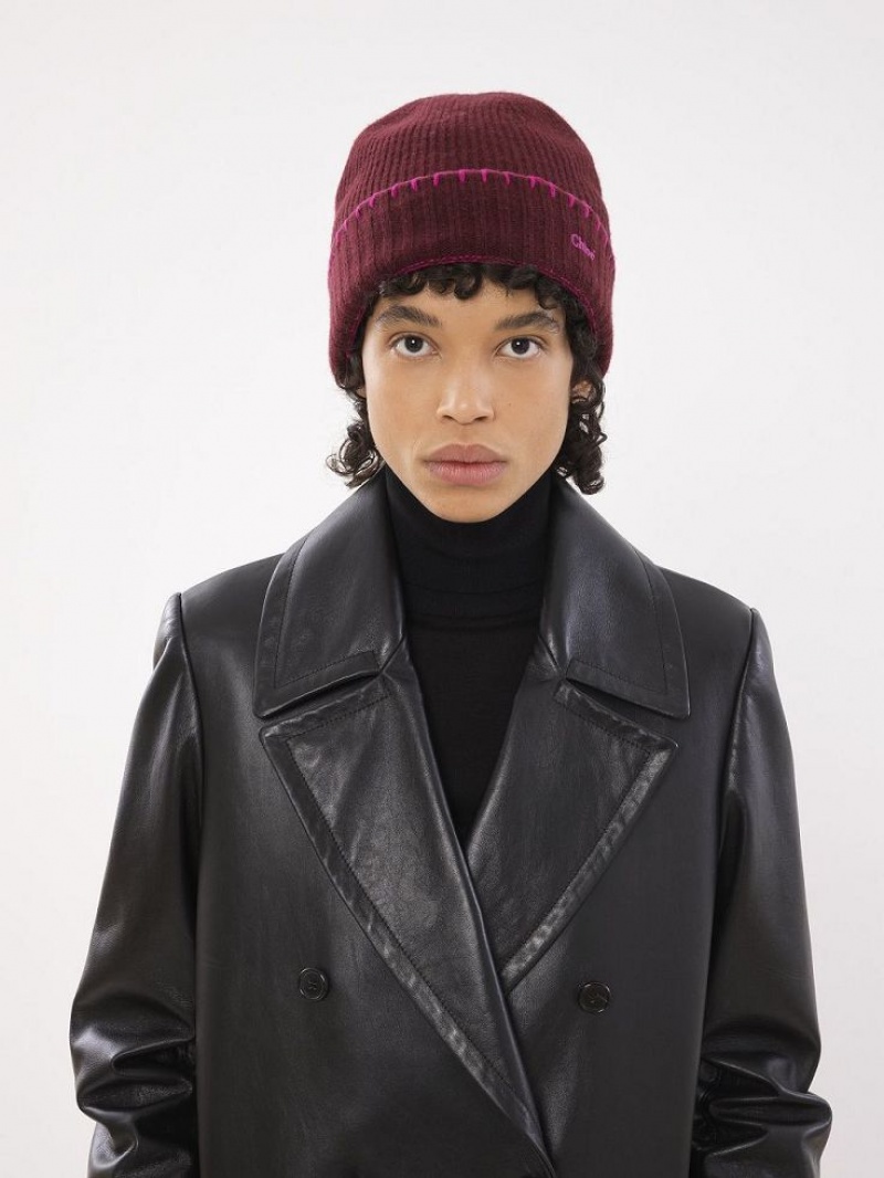 Chloe Gerippt Knit Beanie Hüte Lila Rosa | CHE-SR14472