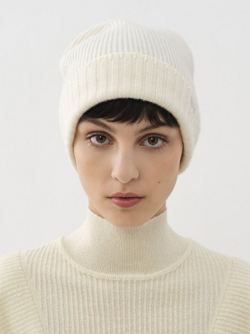 Chloe Gerippt Knit Beanie Hüte Weiß | CHE-SR14486