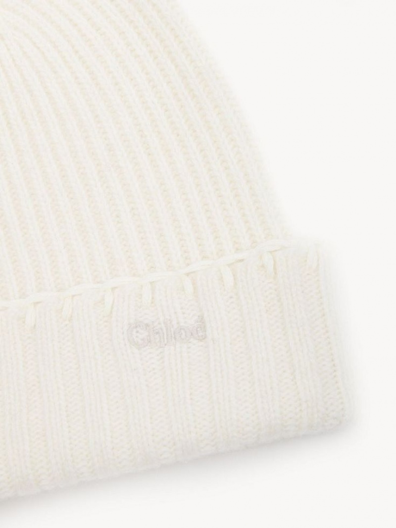 Chloe Gerippt Knit Beanie Hüte Weiß | CHE-SR14486