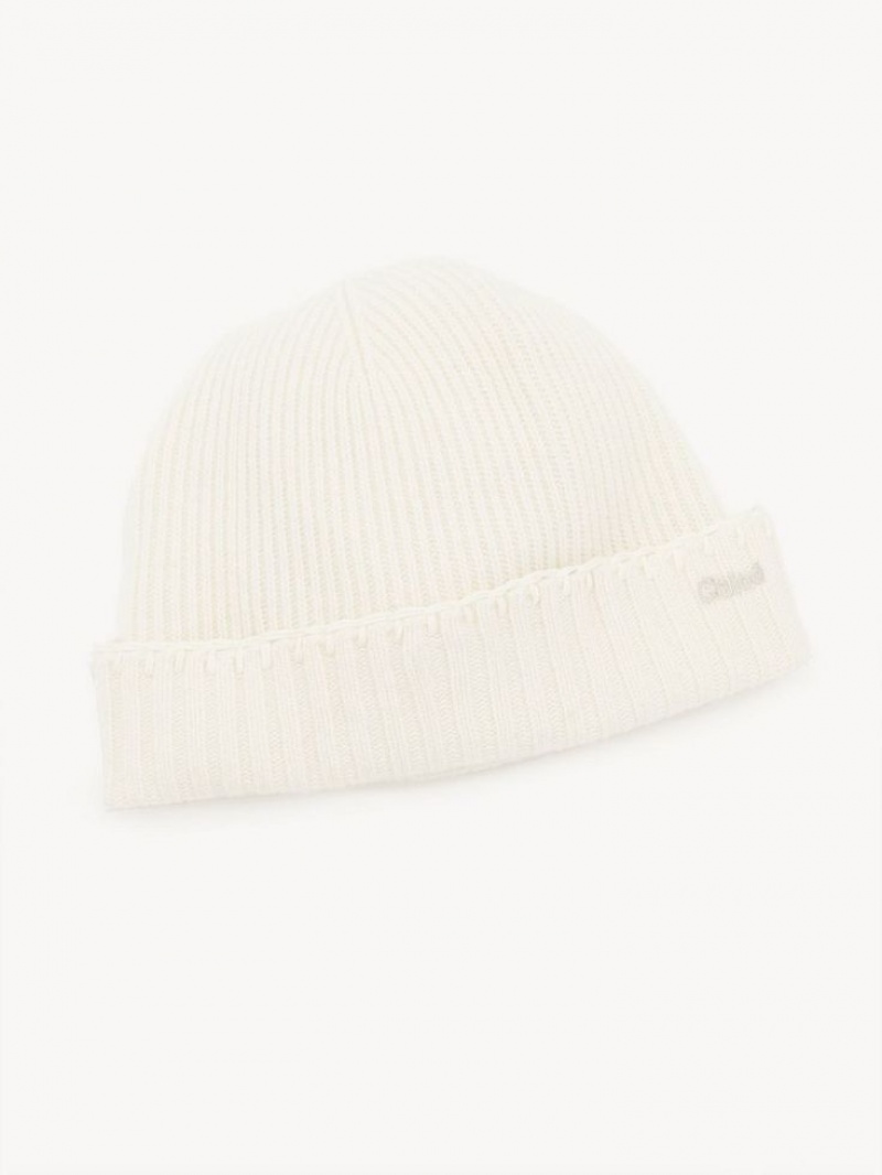 Chloe Gerippt Knit Beanie Hüte Weiß | CHE-SR14486