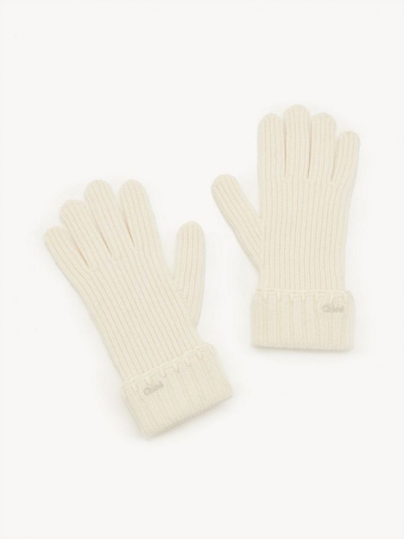 Chloe Gerippt Knit Handschuhe Weiß | CHE-SR14480