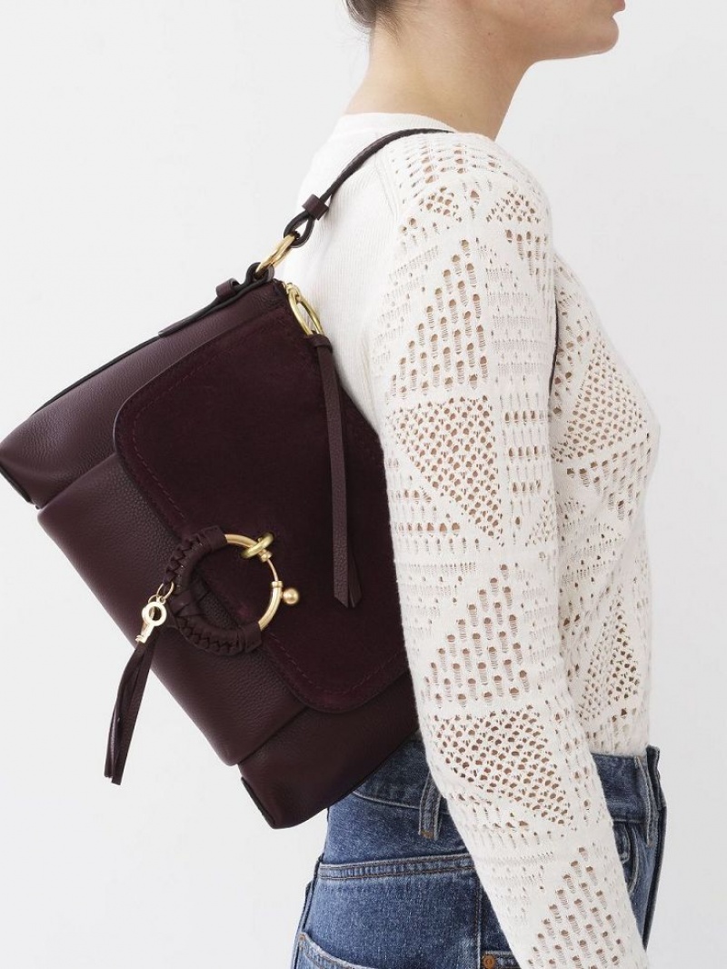 Chloe Joan Small Schultertaschen Bordeaux | CHE-SR14650