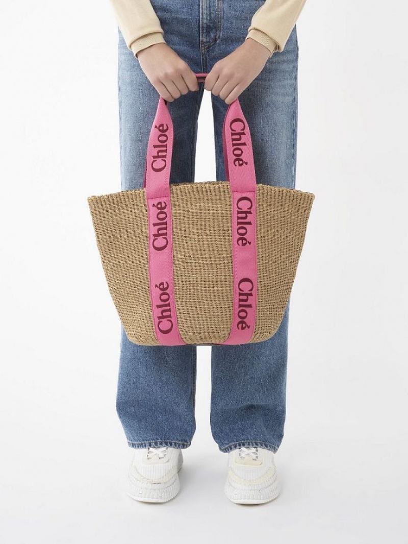 Chloe Large Woody Basket Tragetaschen Rosa Rot | CHE-SR13299