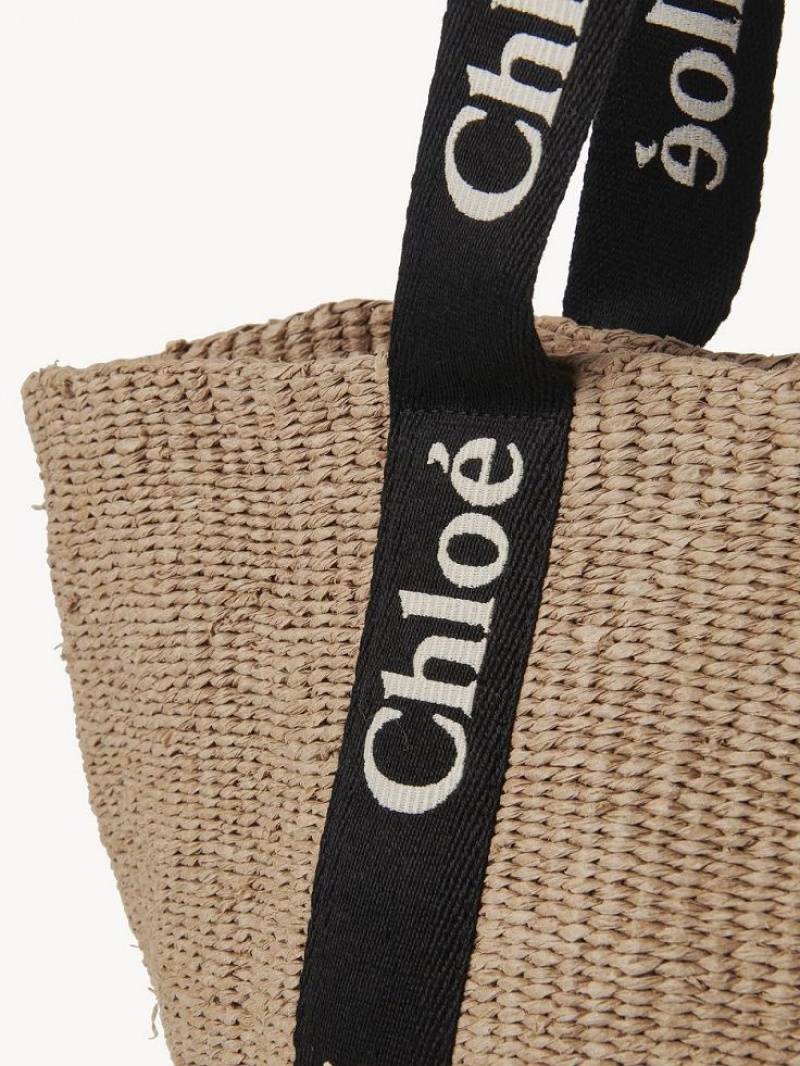 Chloe Large Woody Basket Tragetaschen Schwarz Beige | CHE-SR13333