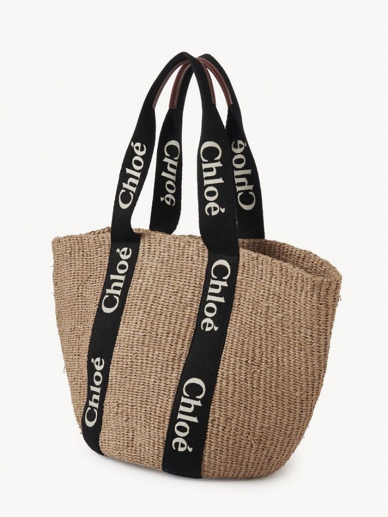 Chloe Large Woody Basket Tragetaschen Schwarz Beige | CHE-SR13333