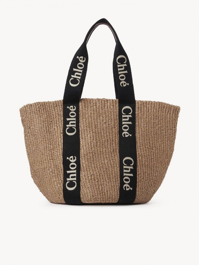 Chloe Large Woody Basket Tragetaschen Schwarz Beige | CHE-SR13333