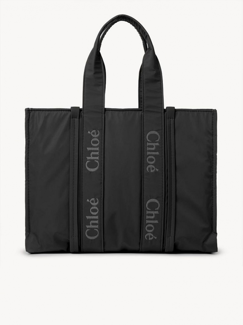 Chloe Large Woody Schultertaschen Schwarz | CHE-SR13430