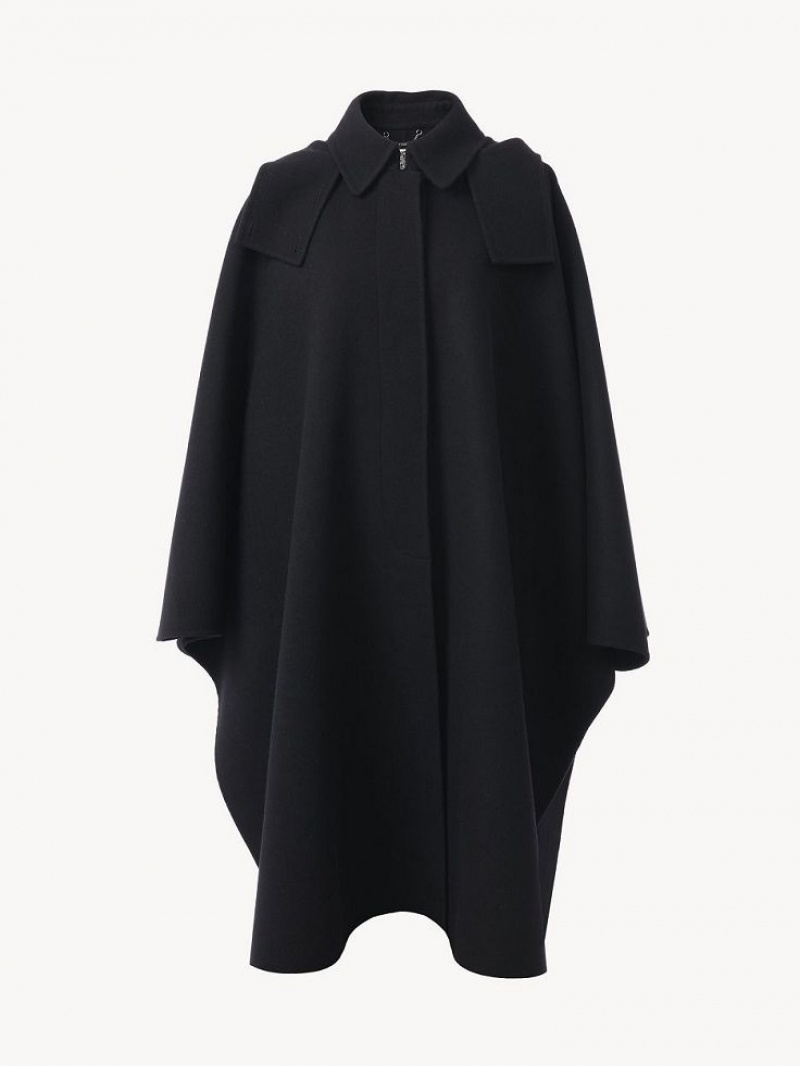 Chloe Mit Kapuze Cape Mäntel Schwarz | CHE-SR13820