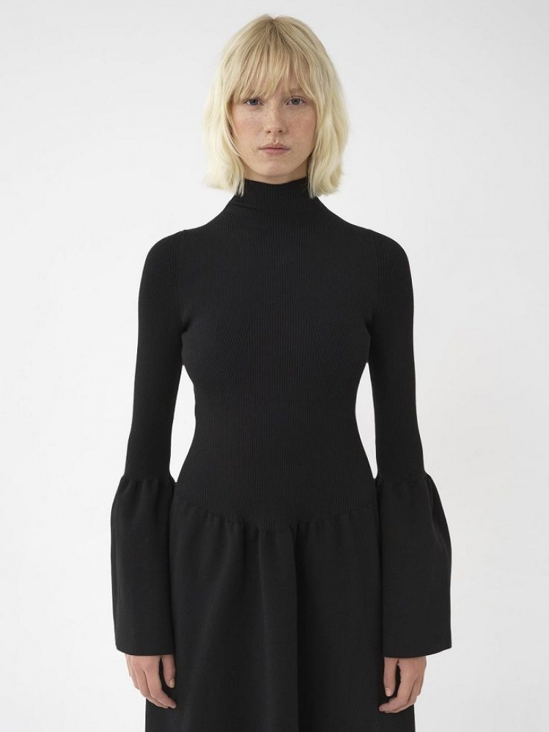 Chloe Mock-neck Knit Kleid Schwarz | CHE-SR13861