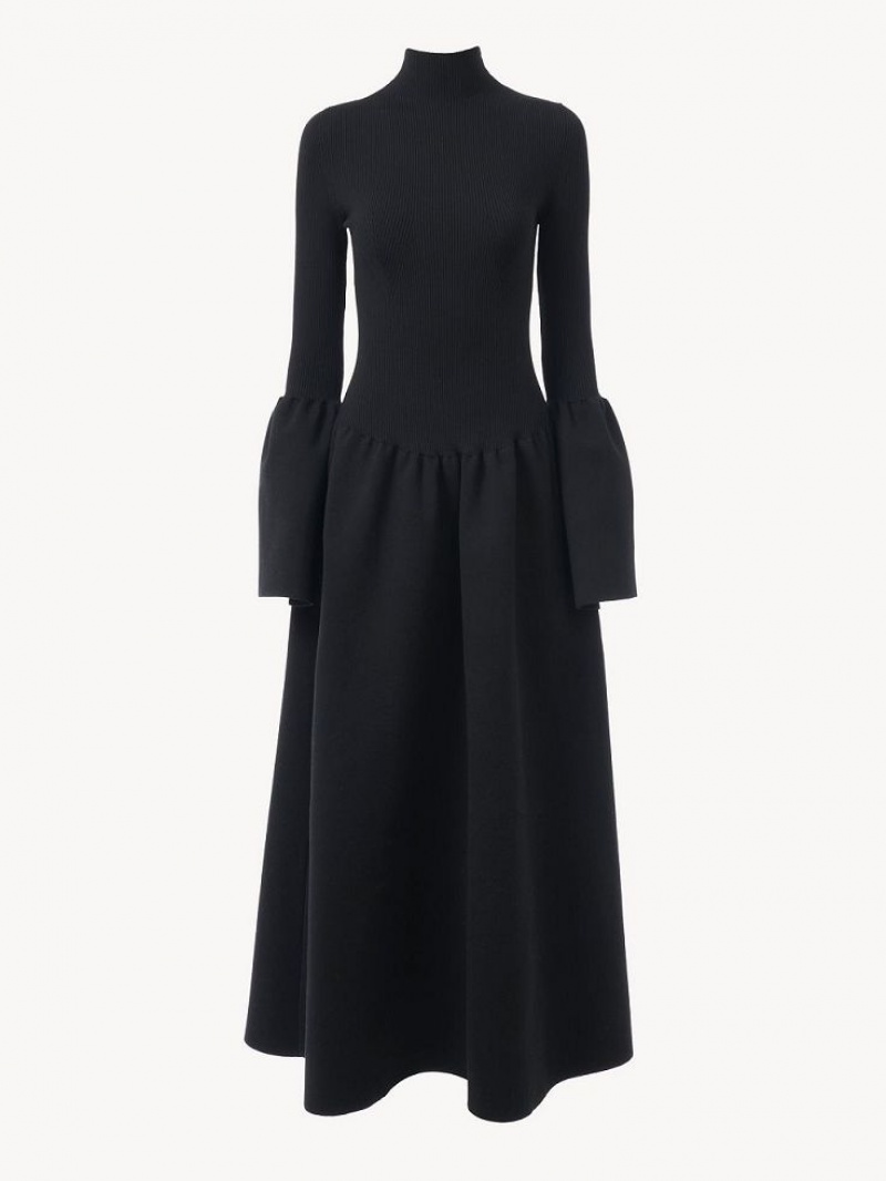 Chloe Mock-neck Knit Kleid Schwarz | CHE-SR13861