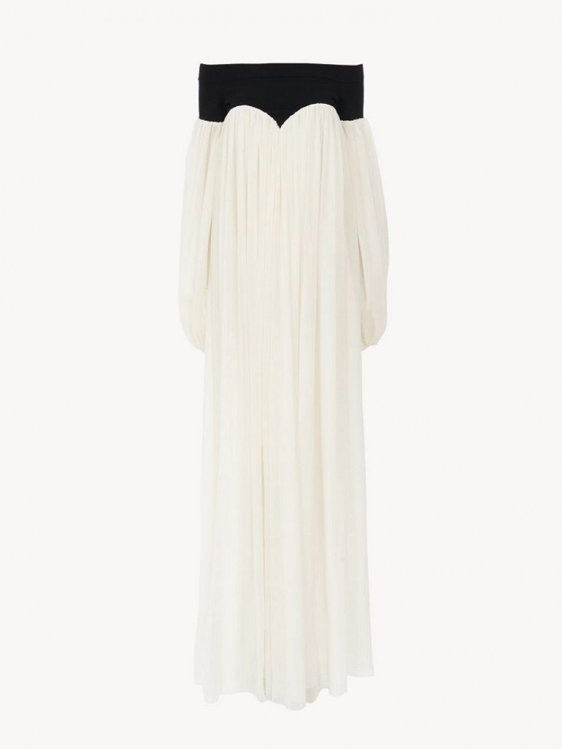 Chloe Off-the-shoulder Maxi Kleid Schwarz Weiß | CHE-SR13857