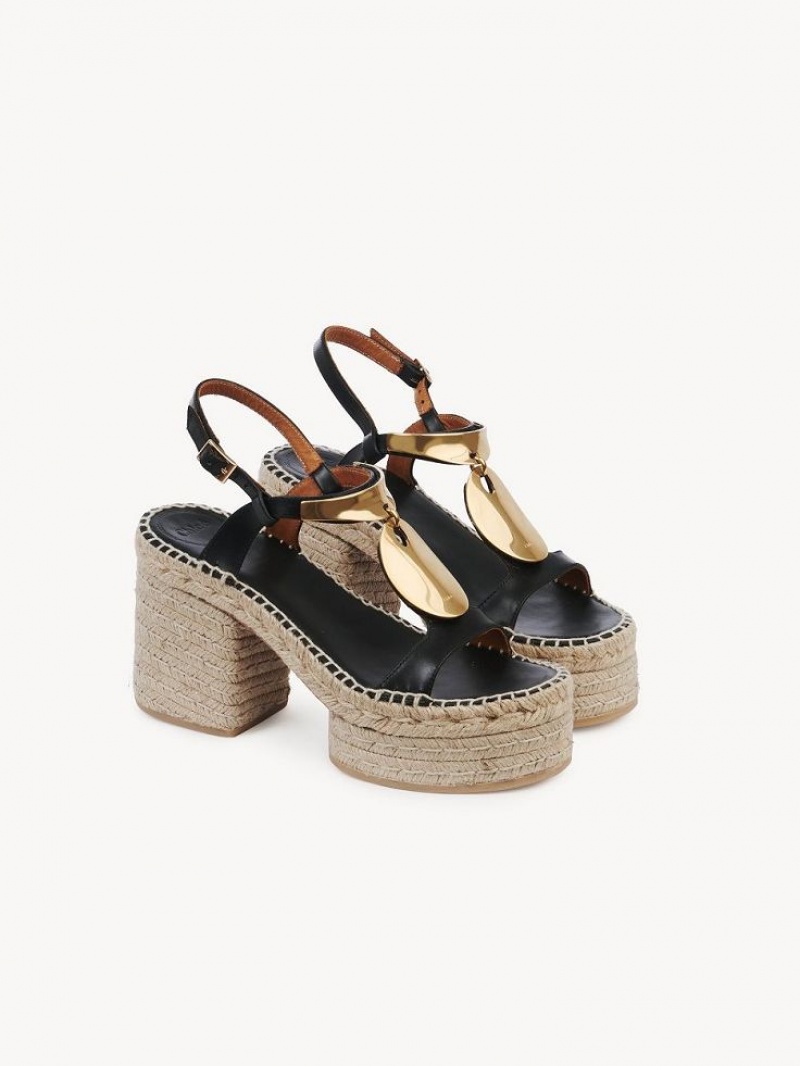 Chloe Pema Espadrilles Schwarz Gold | CHE-SR14151