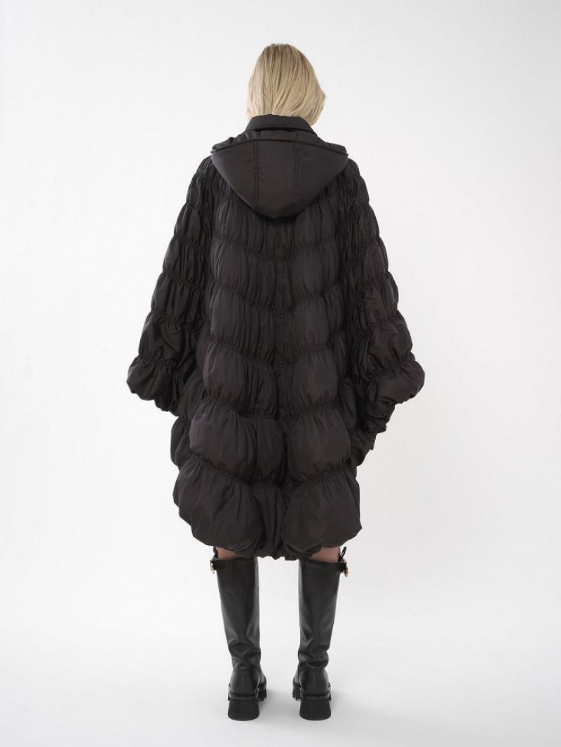 Chloe Ruched Puffer Cape Mäntel Schwarz | CHE-SR13815