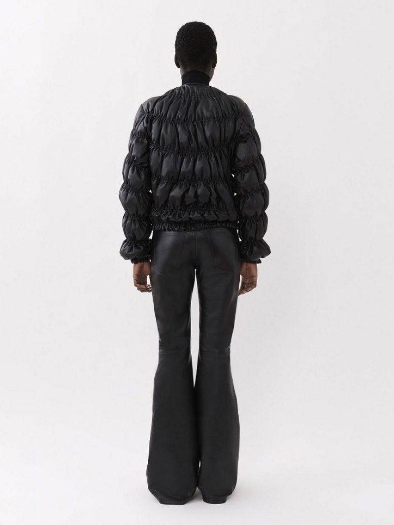 Chloe Ruched Puffer Jacket Leather Schwarz | CHE-SR14115