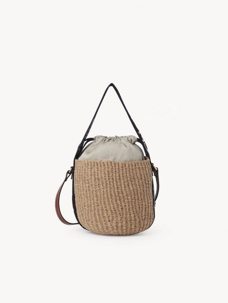 Chloe Small Woody Basket Crossbody Taschen Schwarz Beige | CHE-SR13566