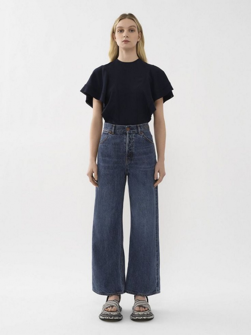 Chloe Weite Cropped Jeans Blau | CHE-SR13990