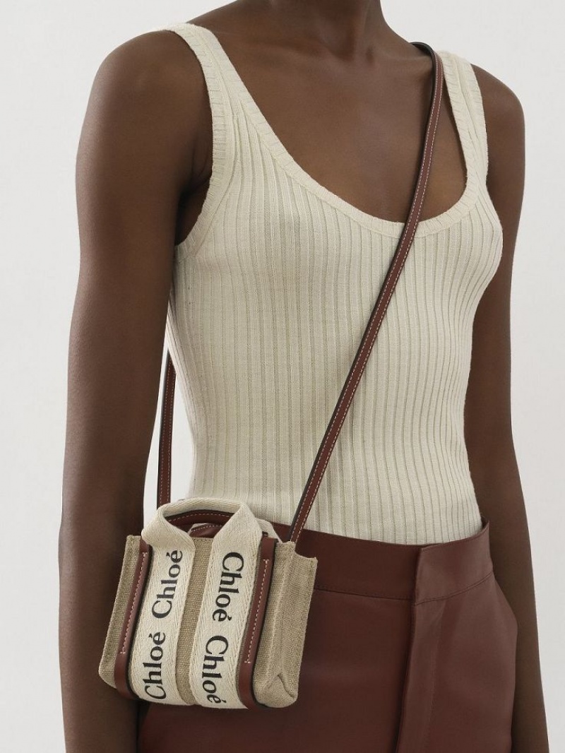 Chloe Woody Nano Crossbody Taschen Weiß Braun | CHE-SR13495